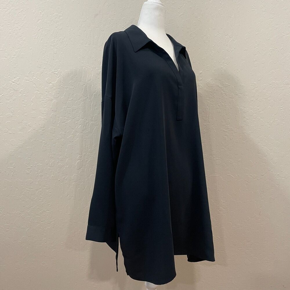 ~ J.Jill 2x Wearever Dress Black Vneck Tunic Above Knee Long Sleeve Pleated Slit - Picture 3 of 14